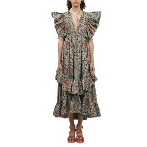 Ulla Johnson Delila Dress Jade Floral Print Cotton Midi Size 4 NWT $620